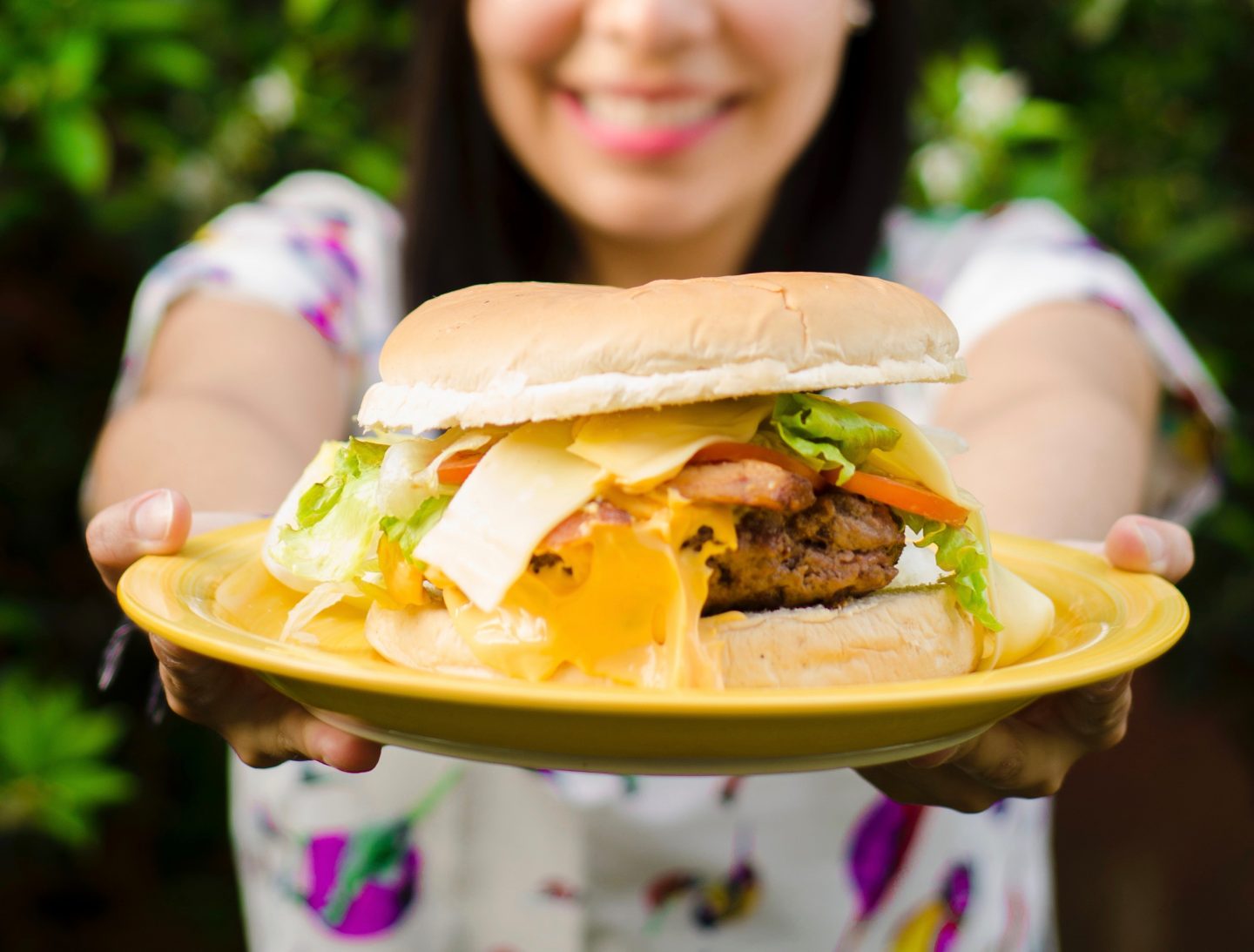 woman with burger hamburger