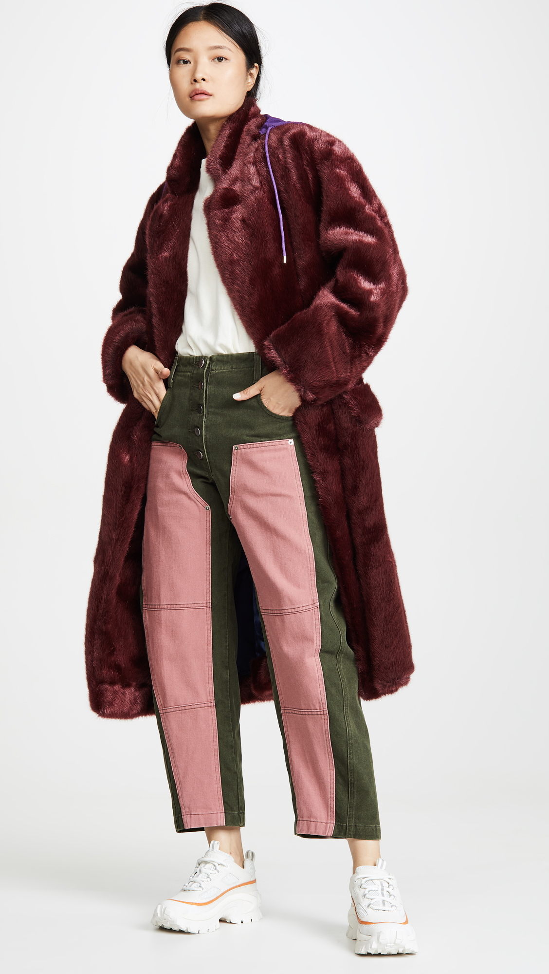 pushbutton faux fur coat